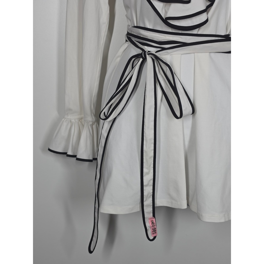 Anne Fontaine White Ruffle Wrap Tunic Blouse Dress Womens S/40 Coquette Piping - Picture 6 of 10